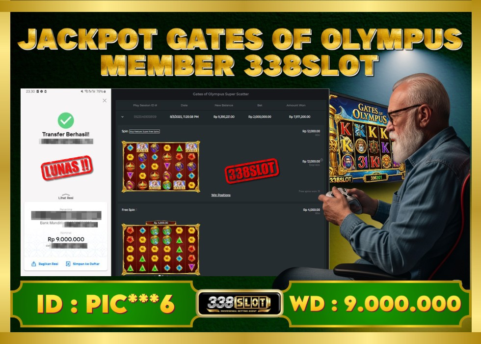 338SLOT JACKPOT GAME SLOT OLYMPUS MAXWIN TERBESAR! Rp 9.000.000 - LUNAS!!!