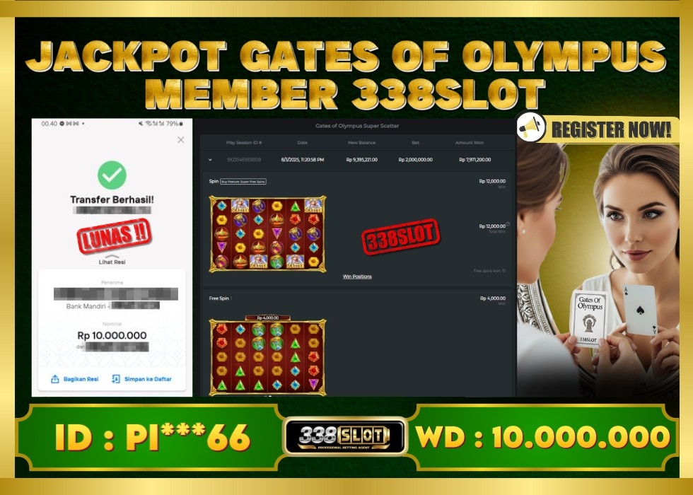 338SLOT JACKPOT GAME SLOT GATES OF OLYMPUS! Rp 10.000.000 - LUNAS!!!