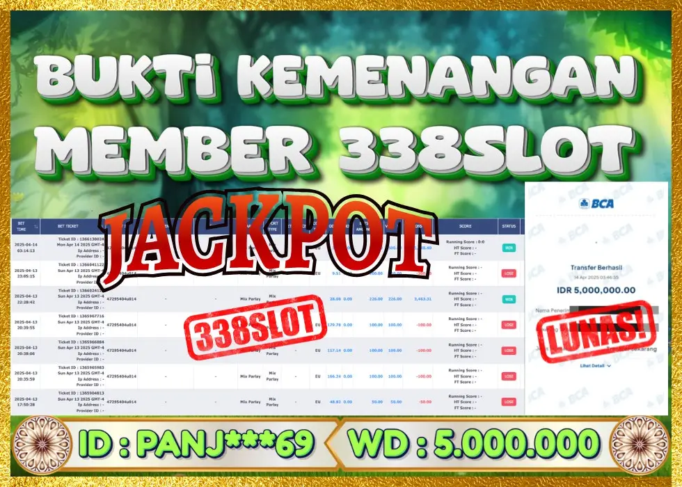 338SLOT JACKPOT GAME JUDI ONLINE RESMI NO.1! Rp 5.000.000 - LUNAS!!!
