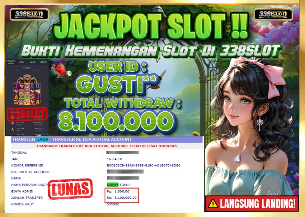 338SLOT JACKPOT GAME JUDI ONLINE TERBESAR! Rp 8.100.000 - LUNAS!!!