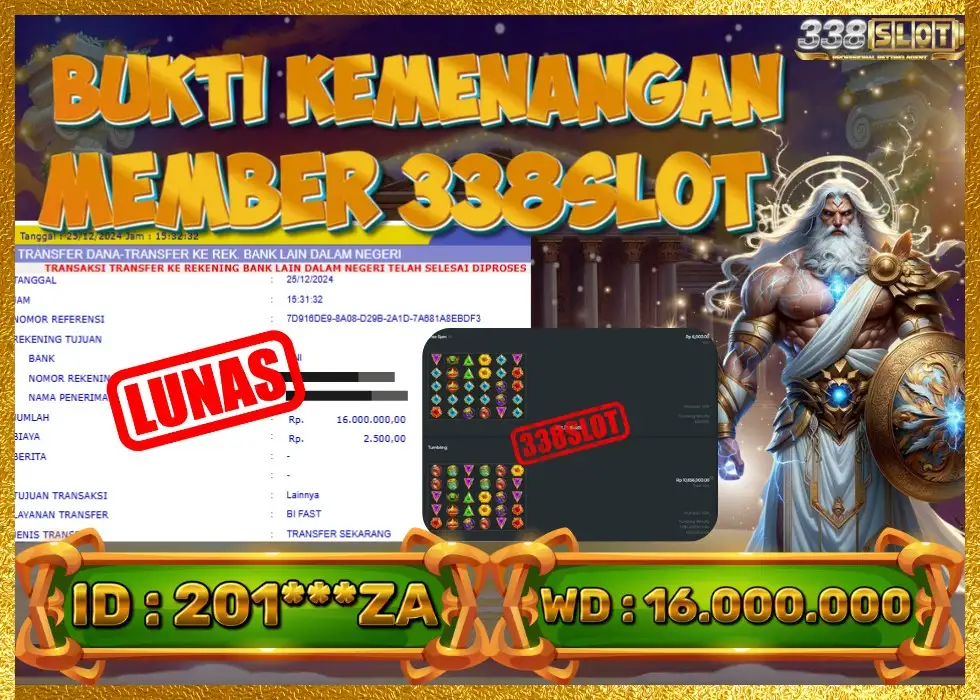 338SLOT JACKPOT GAME SLOT GATES OF OLYMPUS! Rp 16.000.000 - LUNAS!!!