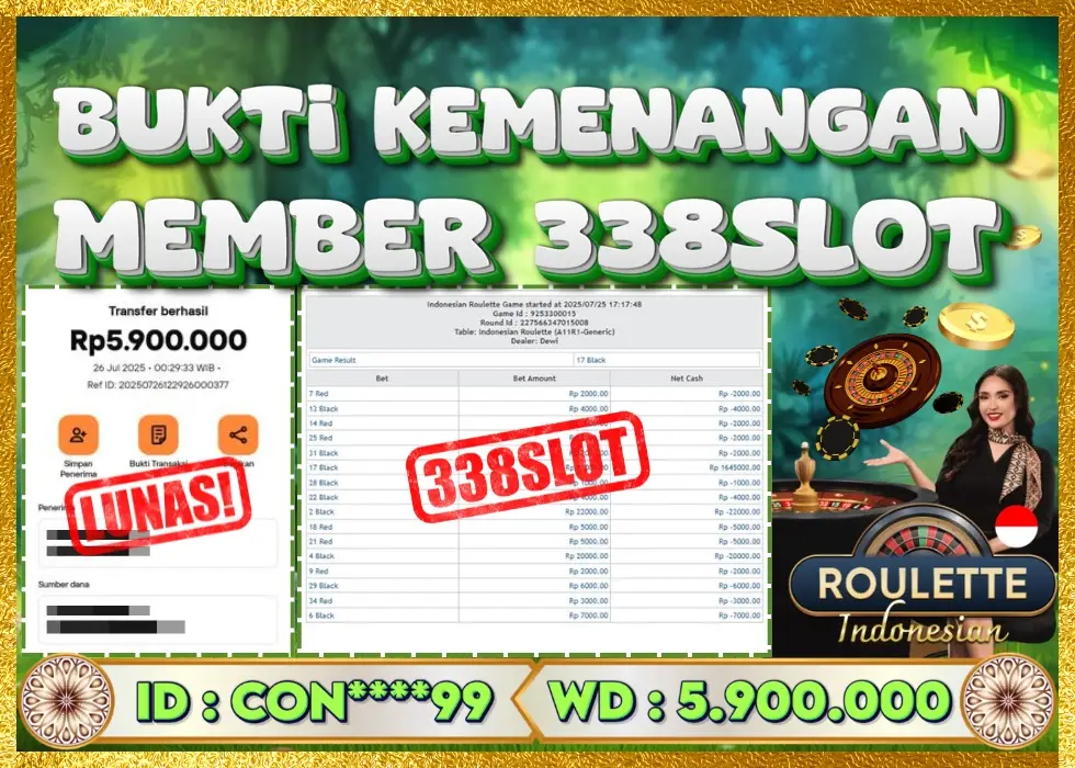 338SLOT JACKPOT GAME JUDI ROULETTE INDONESIA! Rp 5.900.000 - LUNAS!!!