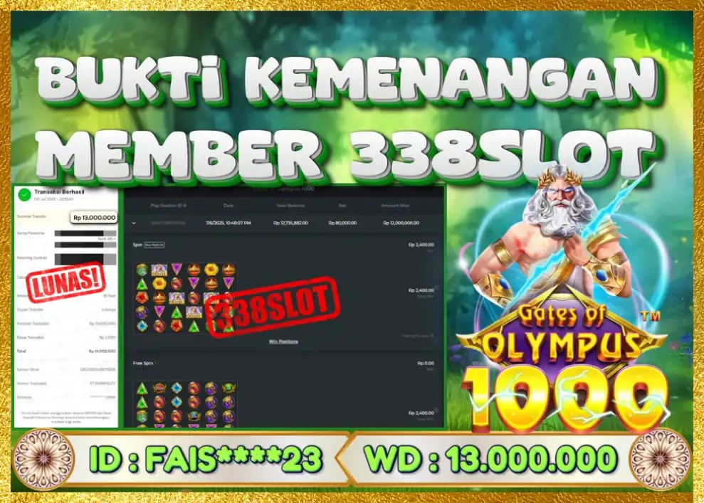 338SLOT JACKPOT GAME PRAGMATIC ZEUS SCATTER! Rp 13.000.000 - LUNAS!!!
