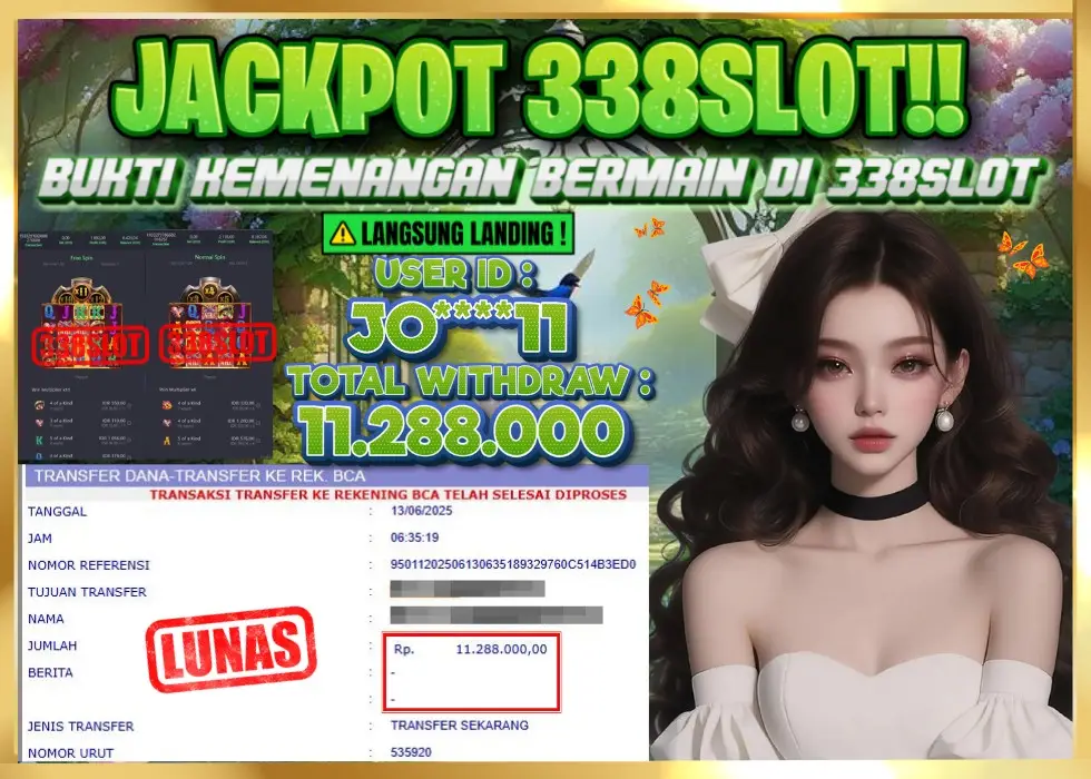 338SLOT JACKPOT GAME JUDI ONLINE NO.1! Rp 11.288.000 - LUNAS!!!