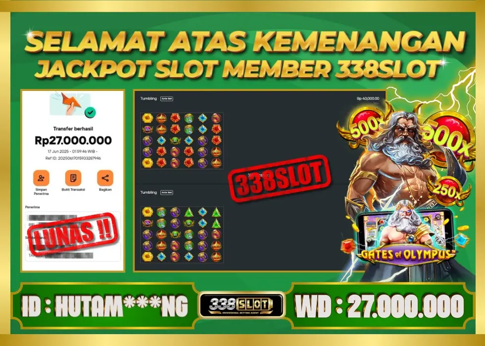 338SLOT JACKPOT GAME JUDI SLOT ZEUS X500! Rp 27.000.000 - LUNAS!!!