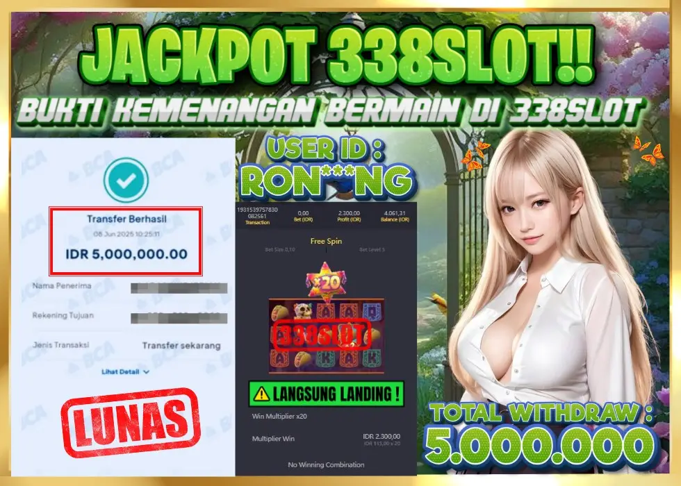 338SLOT JACKPOT GAME JUDI ONLINE RESMI TERPERCAYA! Rp 5.000.000 - LUNAS!!!