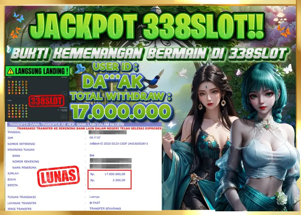 338SLOT JACKPOT GAME JUDI SLOT TERGACOR NO.1! Rp 17.000.000 - LUNAS!!!