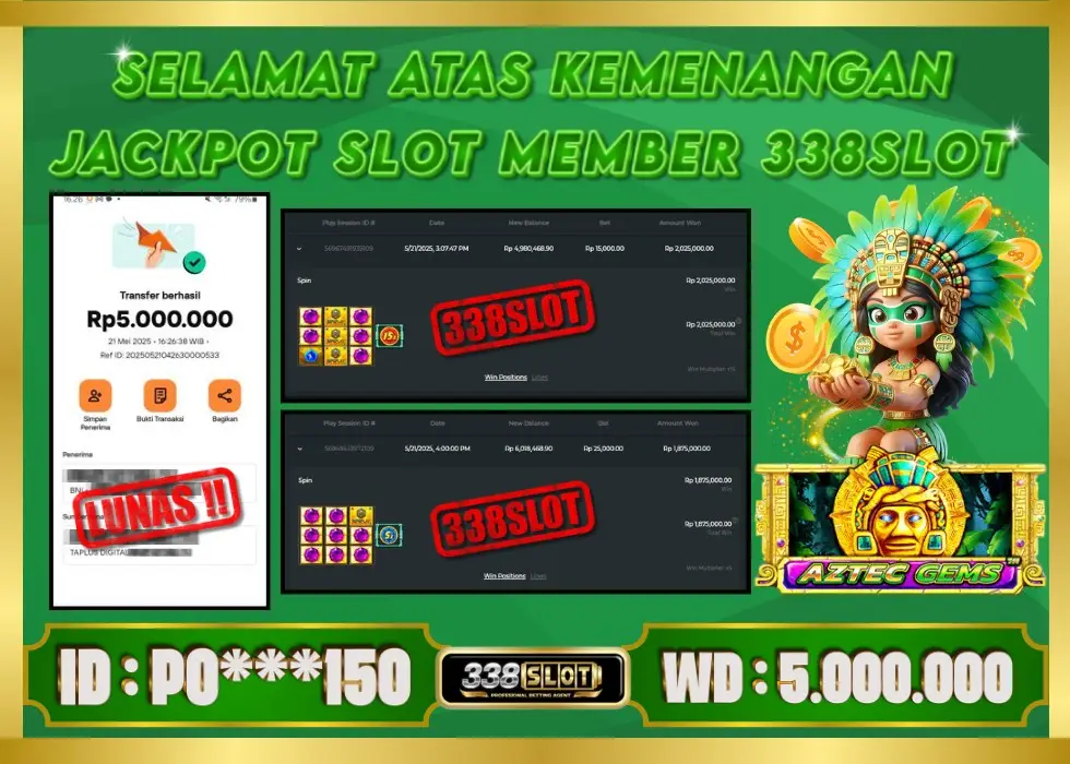 338SLOT JACKPOT GAME JUDI ONLINE MAXWIN RESMI! Rp 5.000.000 - LUNAS!!!