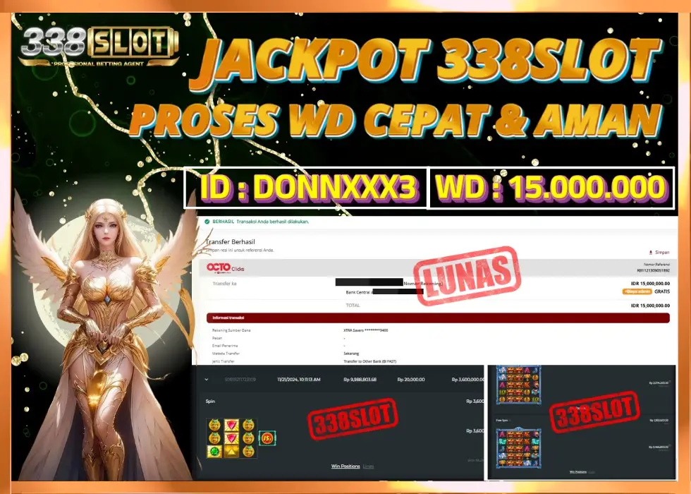 338SLOT JACKPOT GAME SLOT TERBESAR! Rp 15.000.000 - LUNAS!!!