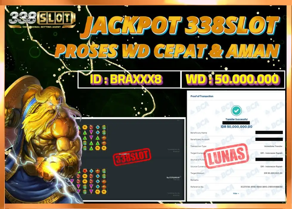 338SLOT JACKPOT GAME GATES OF OLYMPUS! Rp 50.000.000 - LUNAS!!!