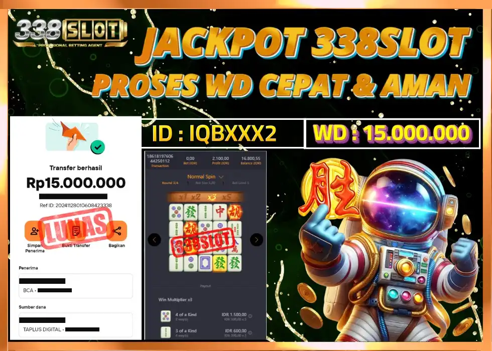 338SLOT JACKPOT GAME MAHJONG TERBAIK! Rp 15.000.000 - LUNAS!!!