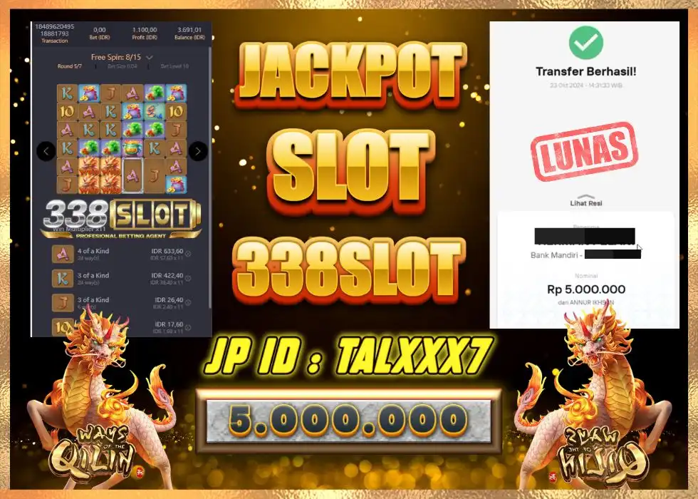 338SLOT JACKPOT GAME SLOT TERBESAR Rp 5.000.000 - LUNAS!!!